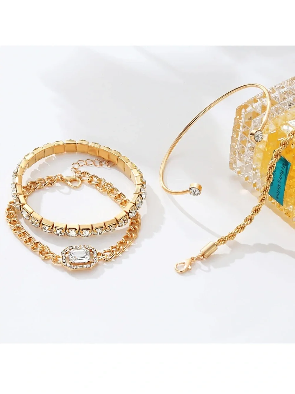 Anthropologie Gold Crystal 4-Piece Bracelet Stack